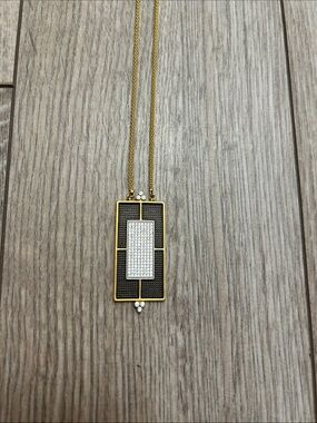 Freida Rothman Gold Rectangular Pave Pendant Necklace Black Silver Sparkle 925